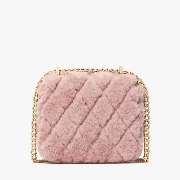 Kate Spade Carey Faux Fur Quilted Micro Flap Crossbody, Rose Smoke - Picture 5 of 5